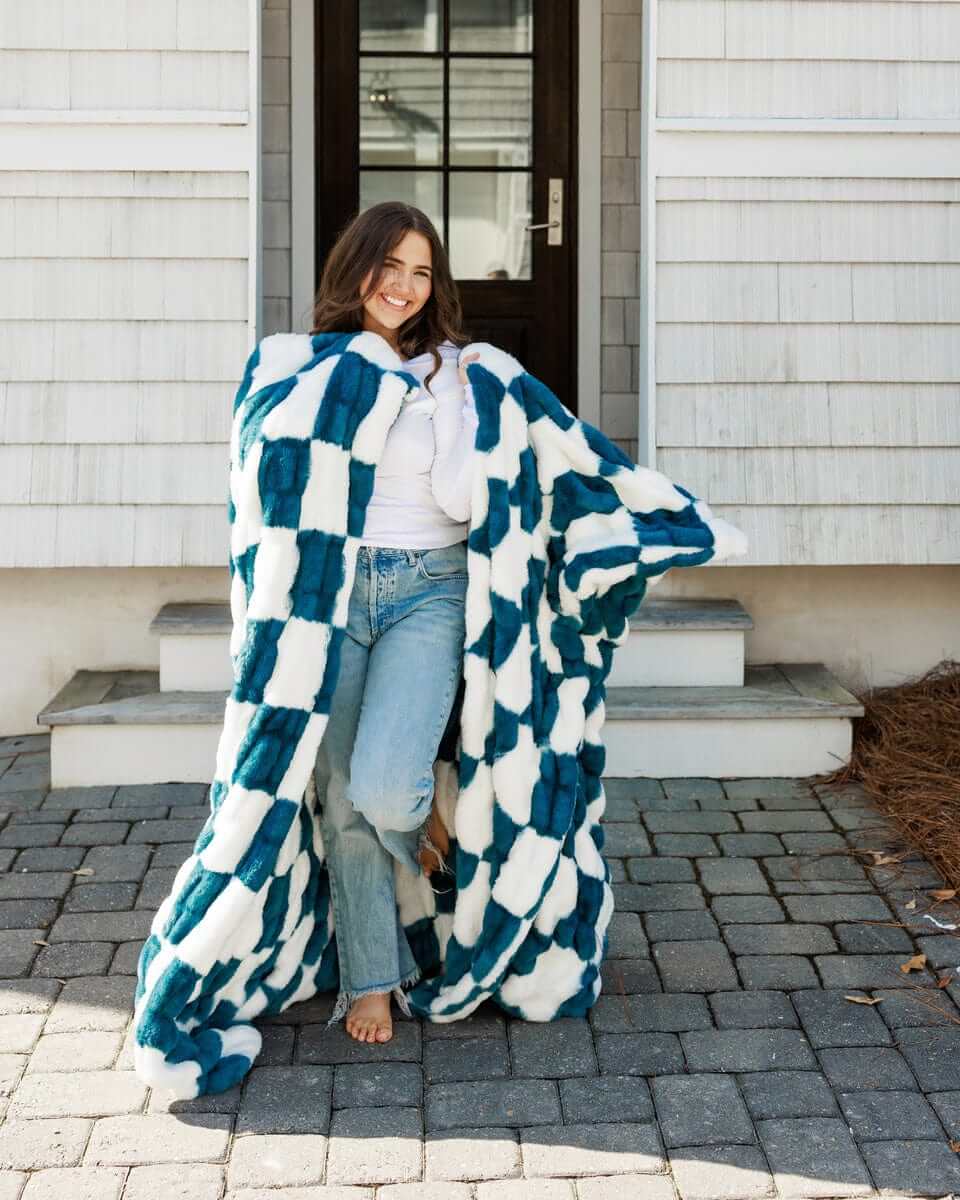 Hugs Check Brewer Blue Blanket - Image 3